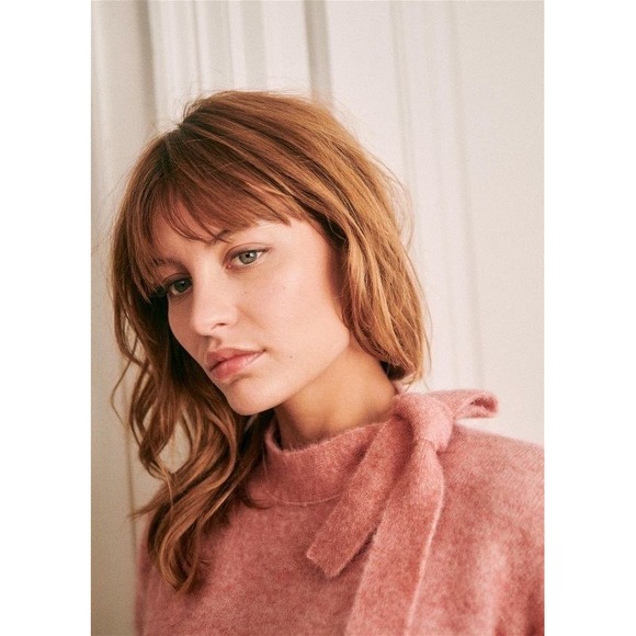 Sezane Zita Jumper Sweater Rosewood Pink Size Small Tie Neck Bow Detail - Picture 8 of 15